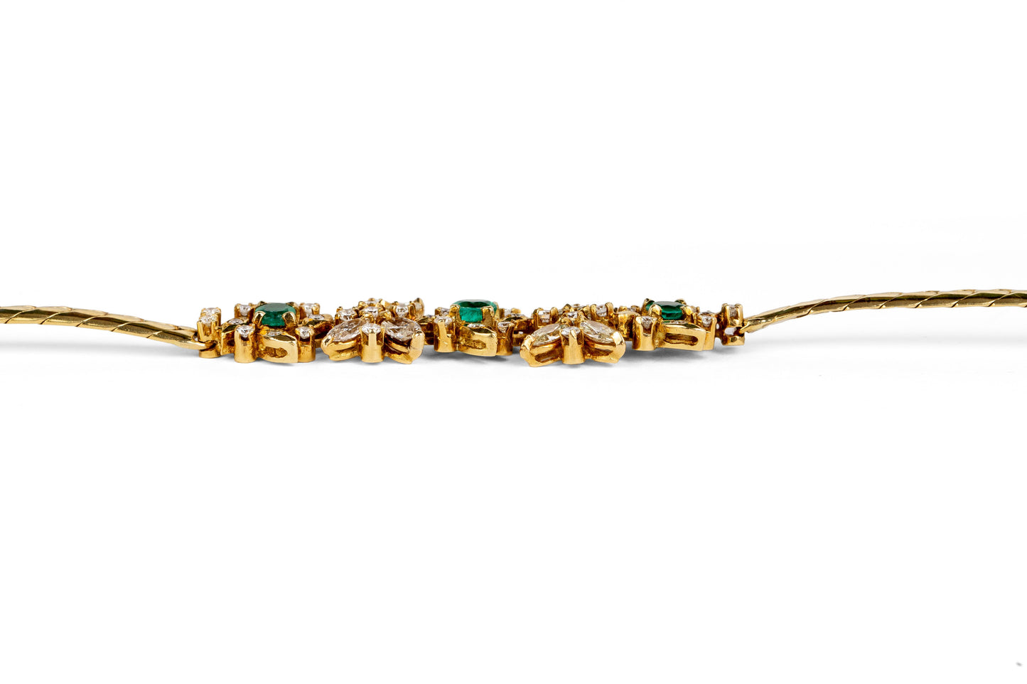 18k Yellow Gold Bracelet with Diamonds and Emeralds 7 Inch