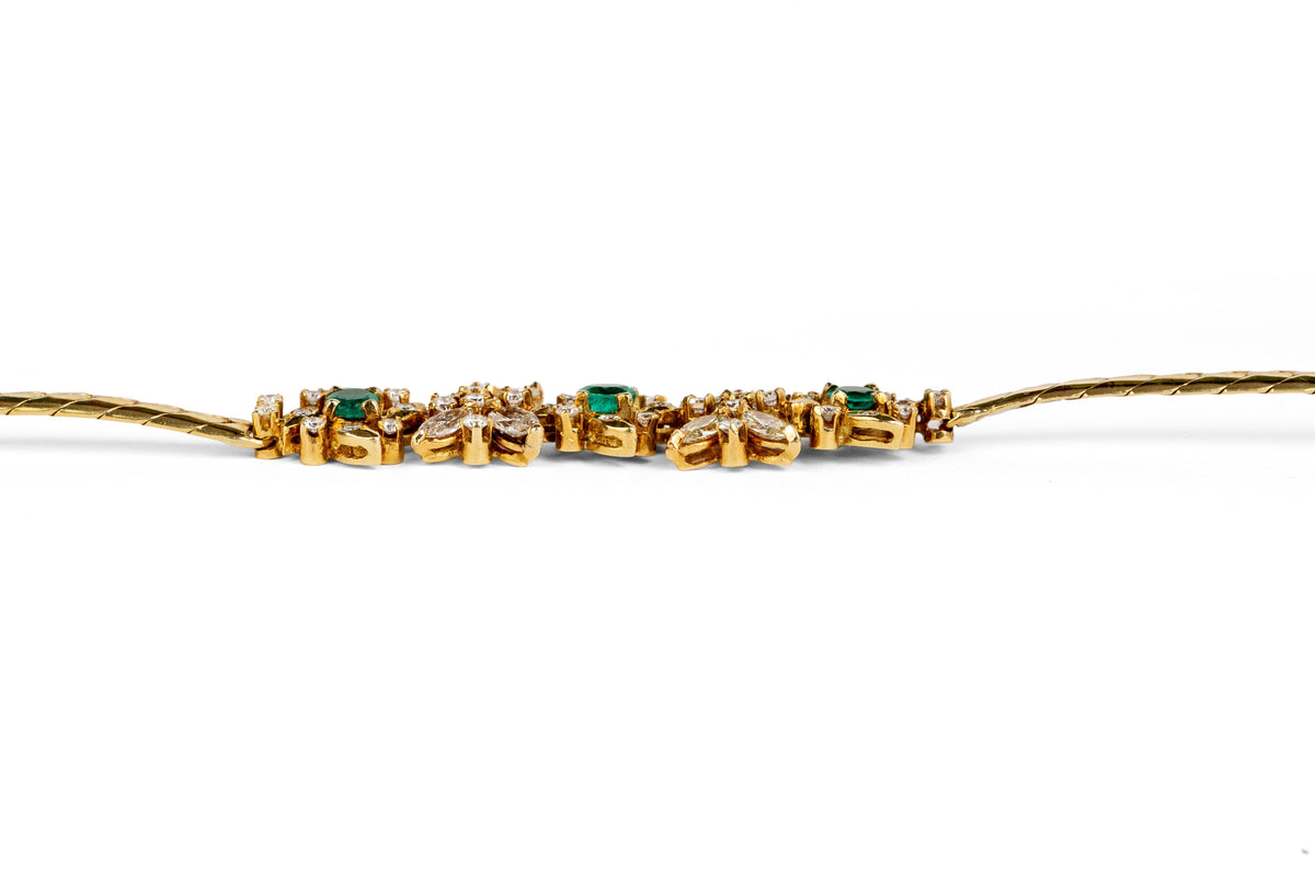 18k Yellow Gold Bracelet with Diamonds and Emeralds 7 Inch