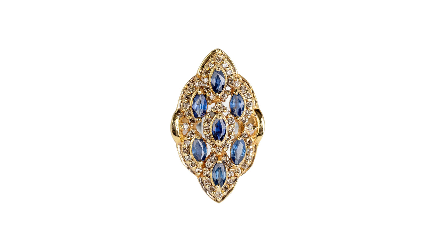 Sapphire & Diamond modern shield ring