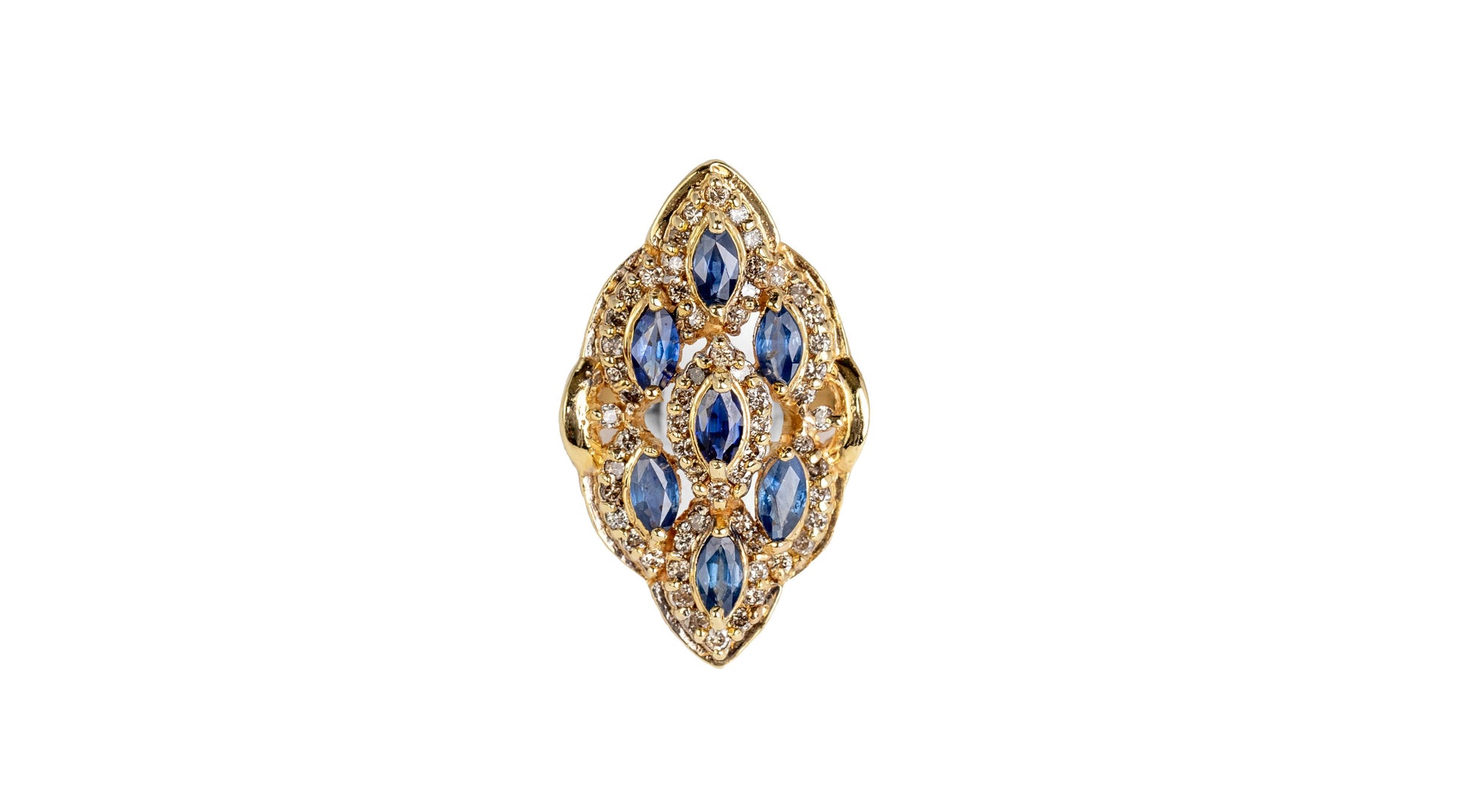 Sapphire & Diamond modern shield ring