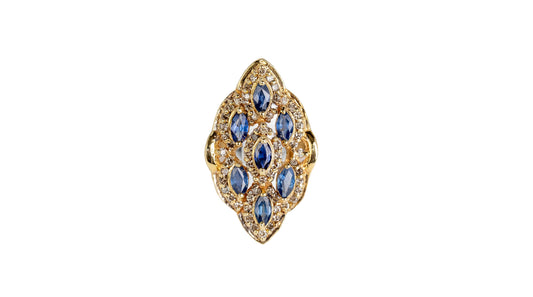 Sapphire & Diamond modern shield ring