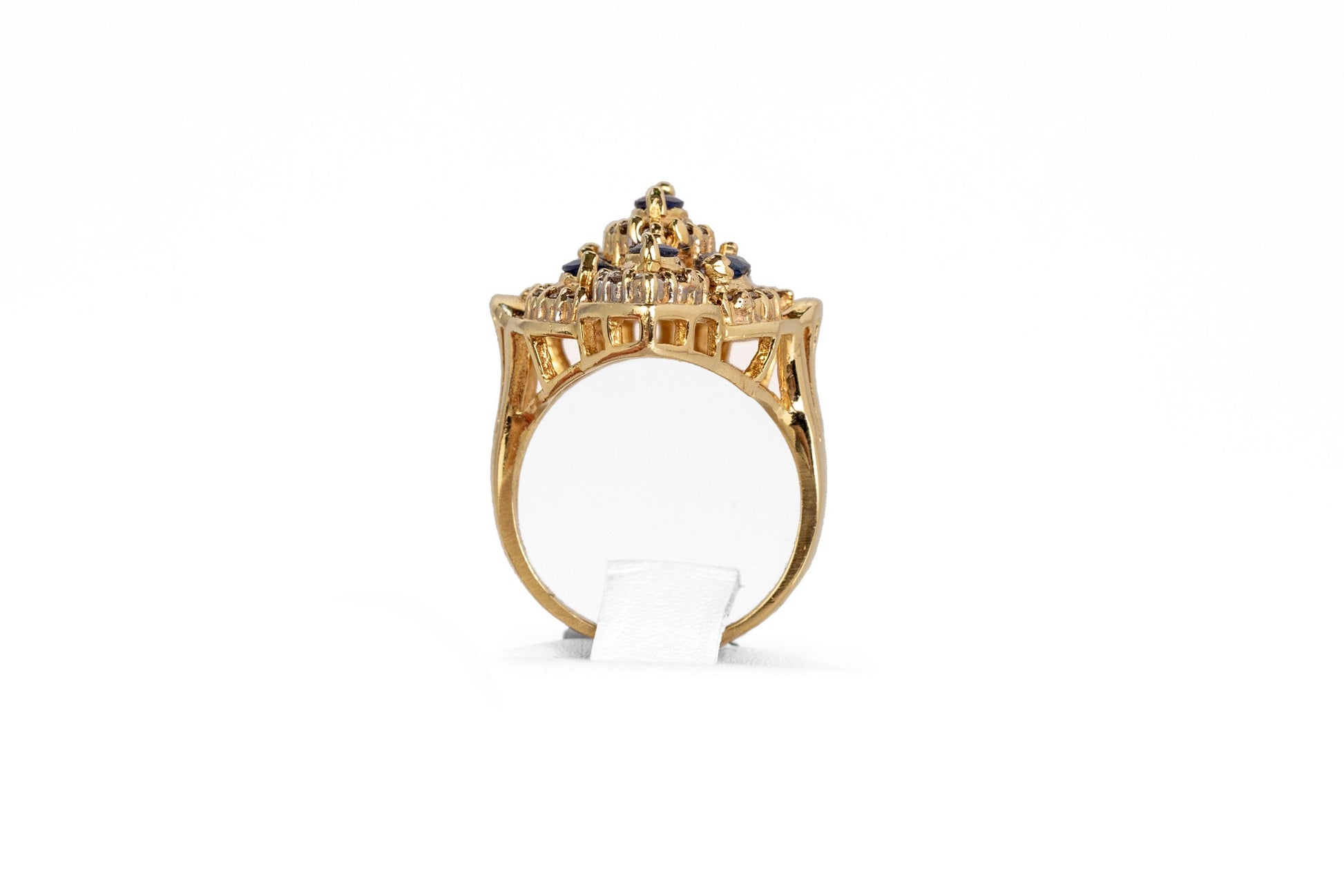 Sapphire & Diamond modern shield ring