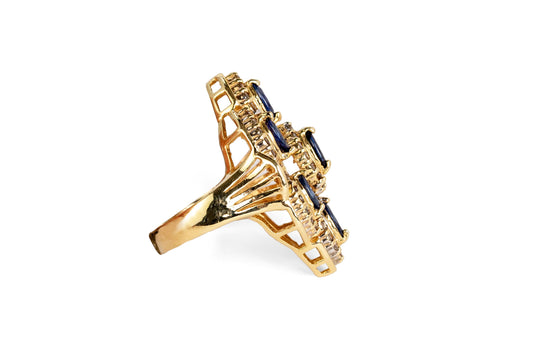 Sapphire & Diamond modern shield ring