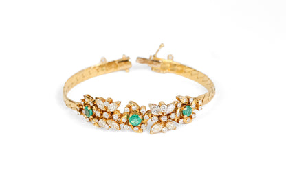 18k Yellow Gold Bracelet with Diamonds and Emeralds 7 Inch