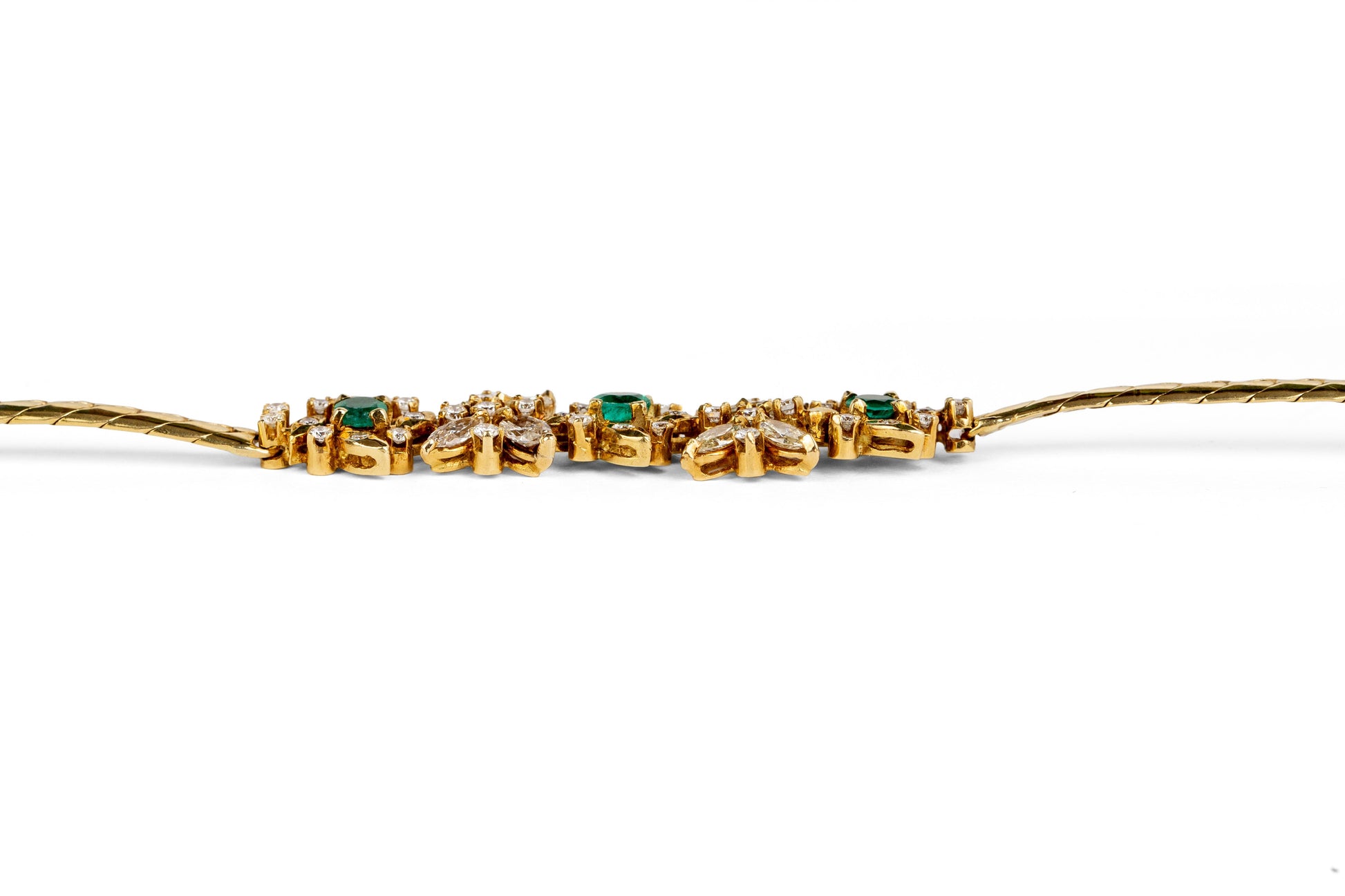 18k Yellow Gold Bracelet with Diamonds and Emeralds 7 Inch